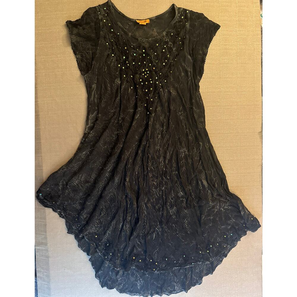 Sakkas Short Sleeve Dress Women Osfm Blue High Low Floral Embroidered Fairy Gyps